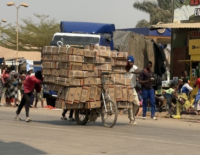 Ein Fahrrad beladen mit unglaublich vielen Kartons ist DAS Transportmittel in Afrika.
